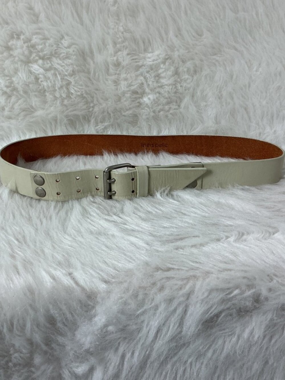 Linea Pelle Pale Gray Silver Tone Stud Belt 38